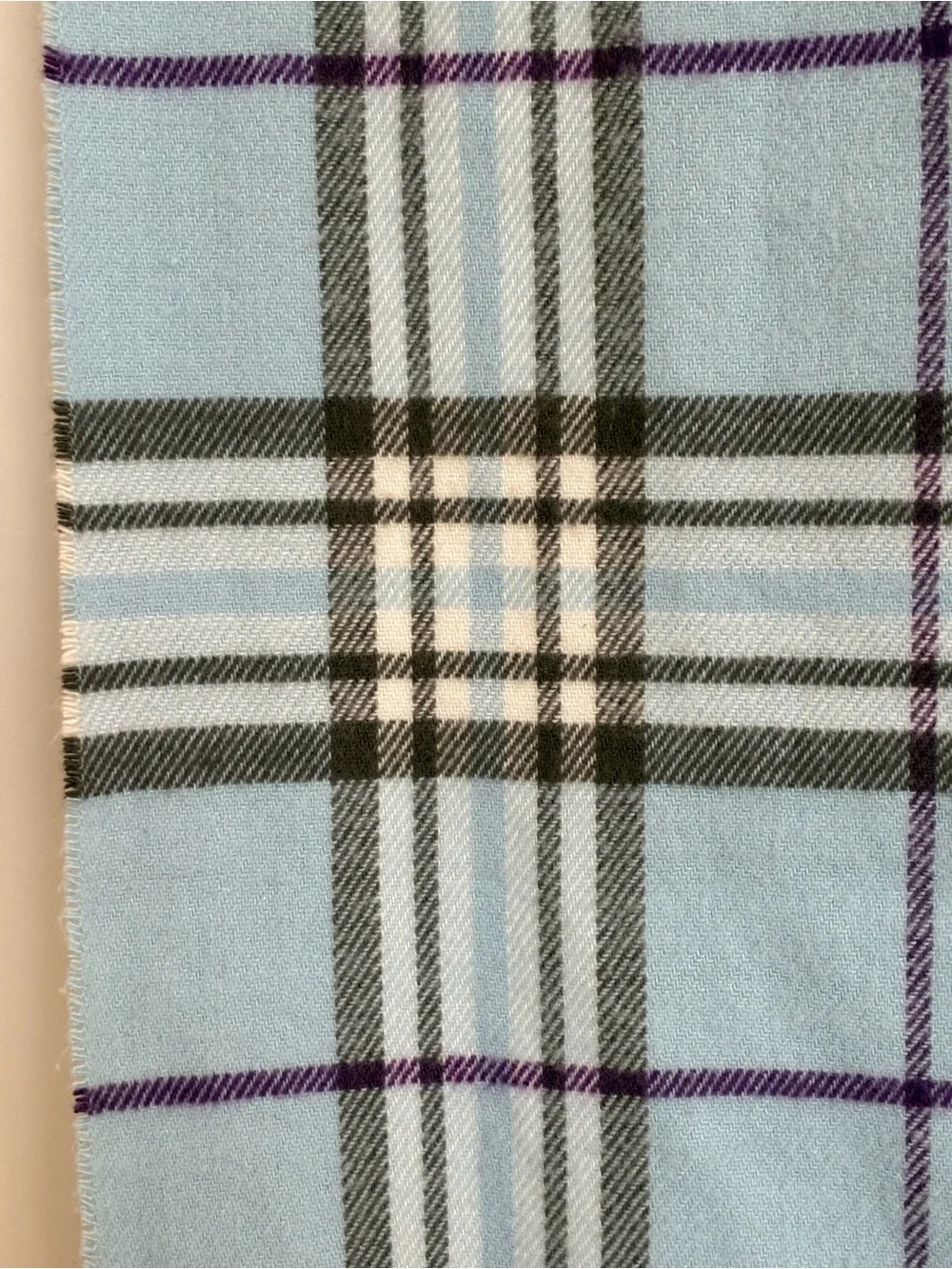 Light Blue Plaid Fringe Cashmere Scarf
